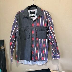 Vintage Frontier Series Southwestern Aztec Brush Popper Shirt Sz L Black Red